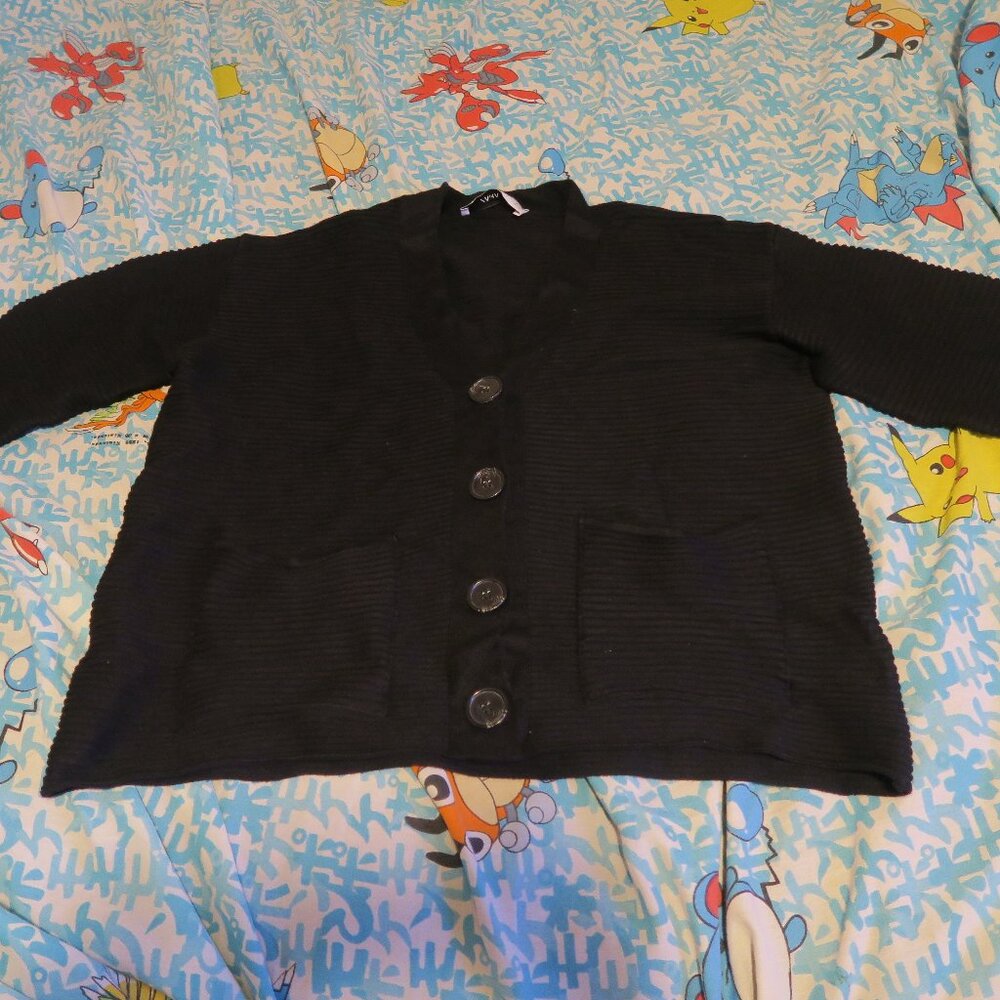 Zara Knit Oversized V-Neck Ribbed Bolero Black Cardigan Button Women's Small